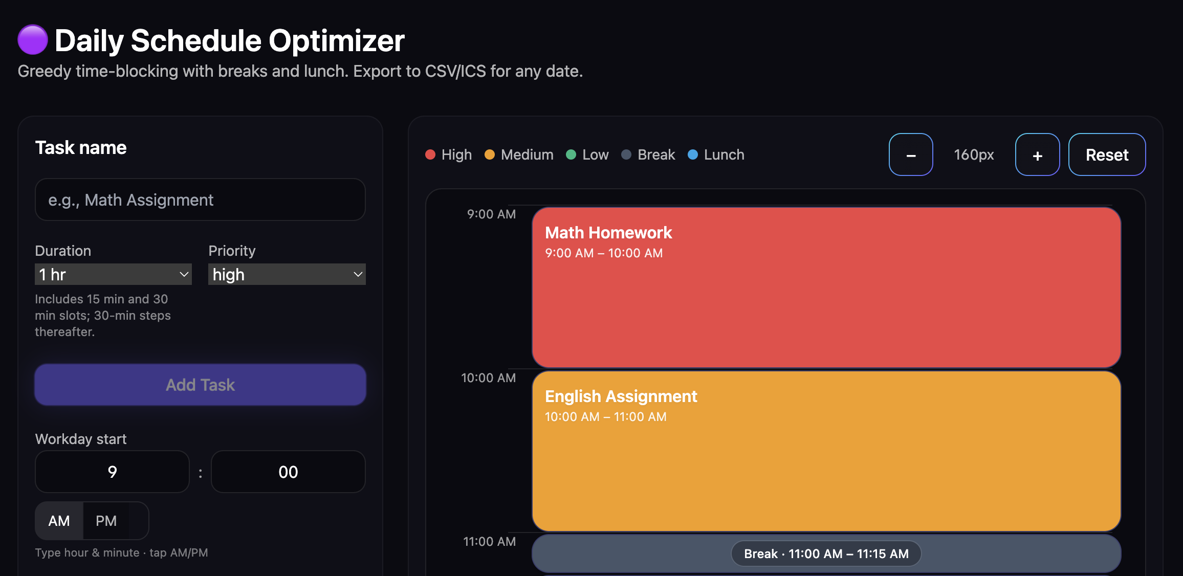 Daily Schedule Optimizer